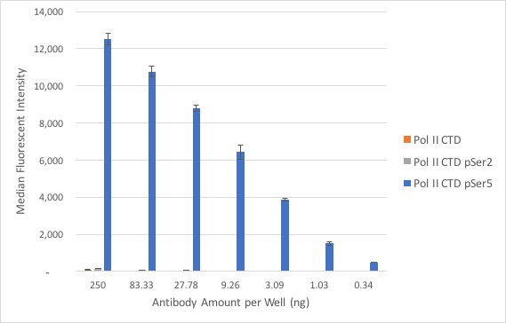 AbFlex<sup>&reg;</sup> RNA pol II CTD phospho Ser5 antibody (rAb) tested by ELISA.