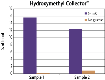 Hydroxymethyl Collector qPCR results using human genomic DNA and the included 5-hmC control DNA