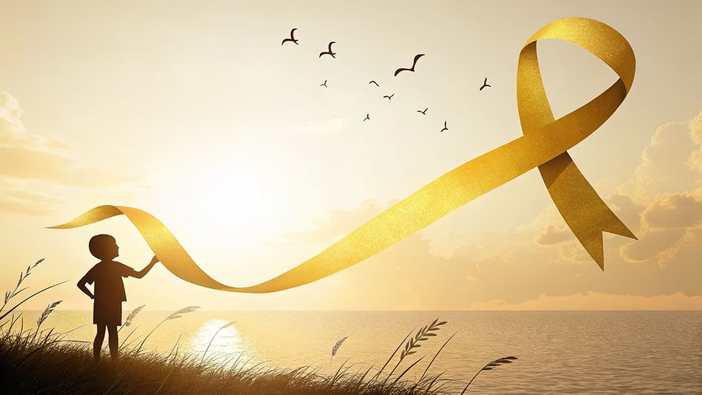 Child with yellow ribbon